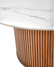 Stół kolumnowy Bruno, ceramiczny blat - biały marmur/ orzech, 120/76 cm