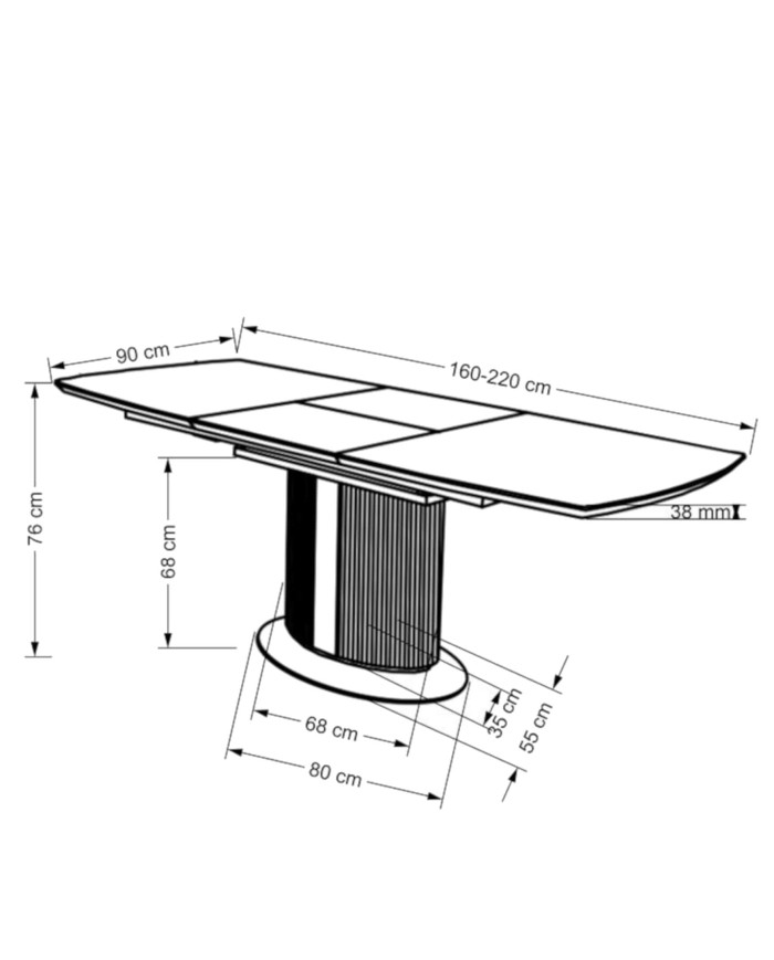 Stół kolumnowy Dancan, rozkładany, 160-220/90/76 cm, biały marmur/popiel/czarny/jasny popiel, HALMAR