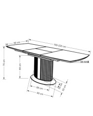 Stół kolumnowy Dancan, rozkładany, 160-220/90/76 cm, biały marmur/popiel/czarny/jasny popiel, HALMAR