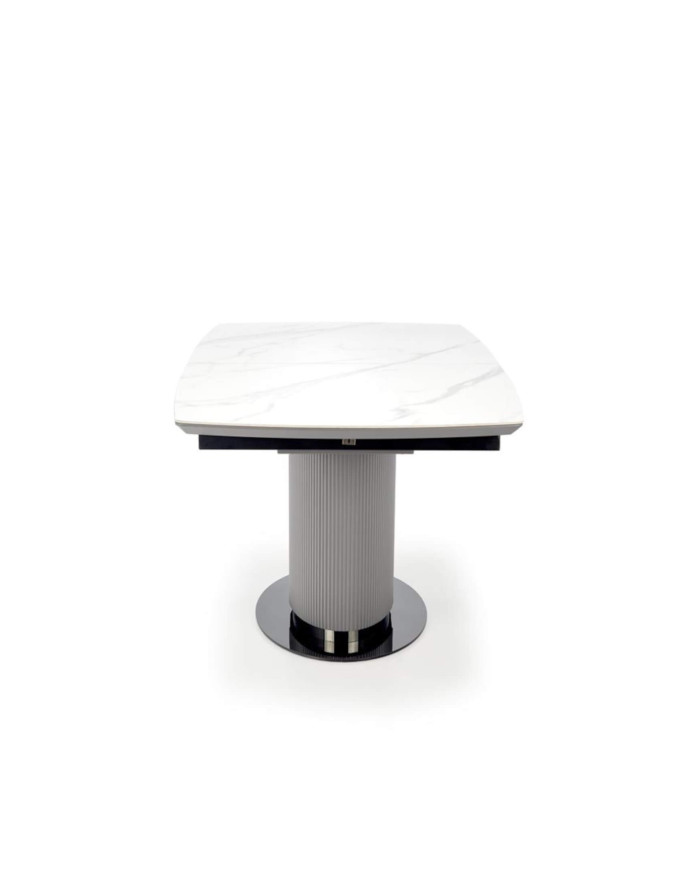Stół kolumnowy Dancan, rozkładany, biały marmur/popiel/czarny/jasny popiel, 160-220/90/76 cm