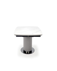 Stół kolumnowy Dancan, rozkładany, biały marmur/popiel/czarny/jasny popiel, 160-220/90/76 cm