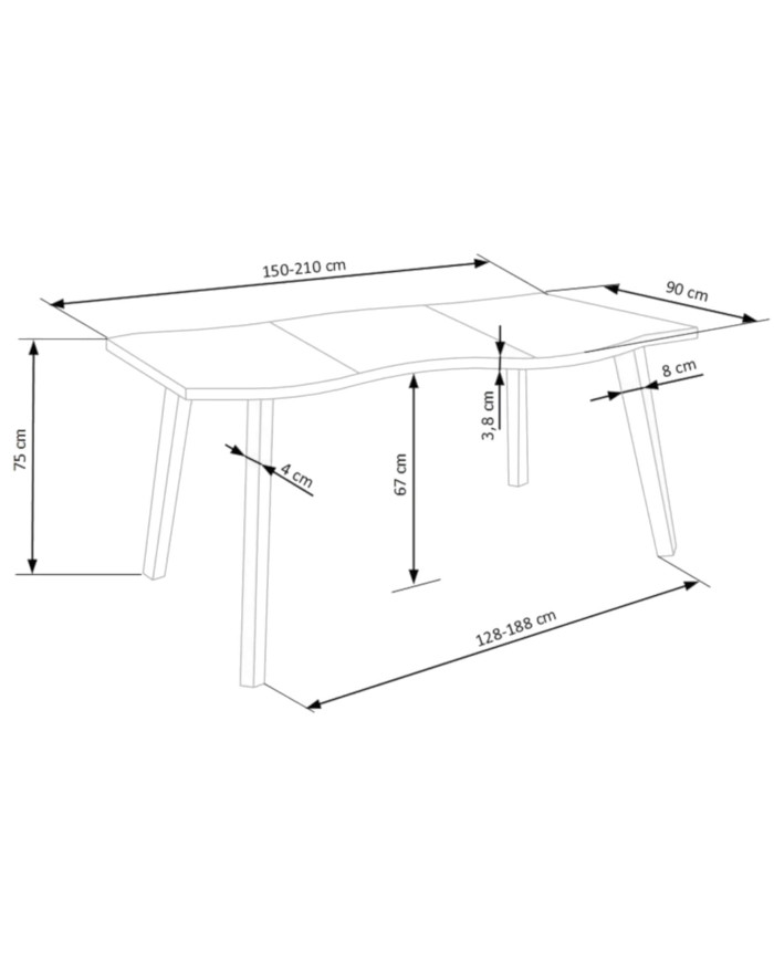 Stół prostokątny Dickson, rozkładany, 150-210/90/75 cm, okleina naturalna, nogi metalowe czarne, HALMAR