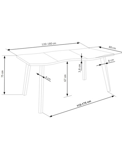 Stół prostokątny Dickson 120, rozkładany, 120-180/80/75 cm, okleina naturalna, nogi metalowe czarne, HALMAR Stół prostokątny Dickson 120, rozkładany, 120-180/80/75 cm, okleina naturalna, nogi metalowe czarne, HALMAR