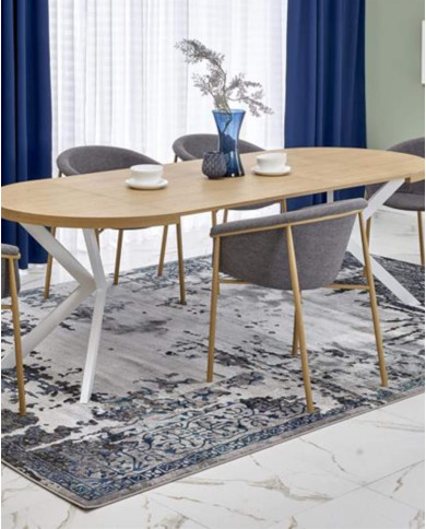 Stół okrągły Peroni, rozkładany, 100-250/100/75 cm, dąb złoty/biały, HALMAR Stół okrągły Peroni, rozkładany, 100-250/100/75 cm, dąb złoty/biały, HALMAR