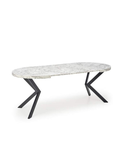 Stół okrągły Peroni, rozkładany, 100-250/100/75 cm, biały marmur/czarny, HALMAR Stół okrągły Peroni, rozkładany, 100-250/100/75 cm, biały marmur/czarny, HALMAR