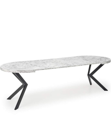 Stół okrągły Peroni, rozkładany, 100-250/100/75 cm, biały marmur/czarny, HALMAR Stół okrągły Peroni, rozkładany, 100-250/100/75 cm, biały marmur/czarny, HALMAR