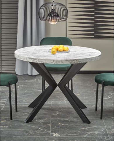 Stół okrągły Peroni, rozkładany, 100-250/100/75 cm, biały marmur/czarny, HALMAR Stół okrągły Peroni, rozkładany, 100-250/100/75 cm, biały marmur/czarny, HALMAR