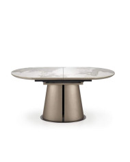 Stół kolumnowy Robinson, beżowy marmur/cappuccino/czarny, 160-200/90/76 cm