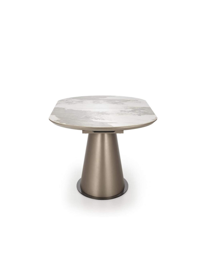 Stół kolumnowy Robinson, beżowy marmur/cappuccino/czarny, 160-200/90/76 cm