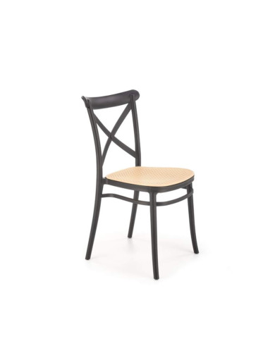 Krzesło skandynawskie K512, polipropylen, rattan syntetyczny, czarne/brązowe, HALMAR Krzesło skandynawskie K512, polipropylen, rattan syntetyczny, czarne/brązowe, HALMAR