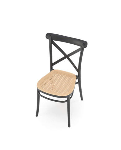 Krzesło skandynawskie K512, polipropylen, rattan syntetyczny, czarne/brązowe, HALMAR Krzesło skandynawskie K512, polipropylen, rattan syntetyczny, czarne/brązowe, HALMAR