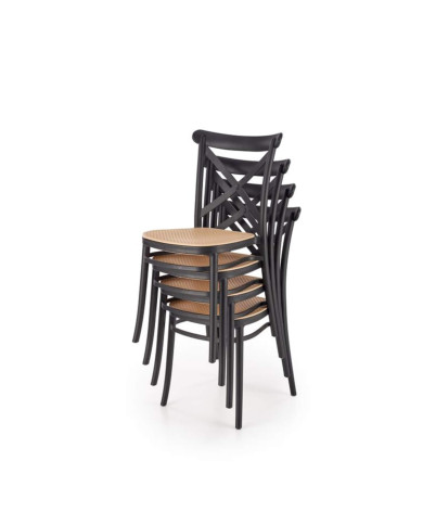 Krzesło skandynawskie K512, polipropylen, rattan syntetyczny, czarne/brązowe, HALMAR Krzesło skandynawskie K512, polipropylen, rattan syntetyczny, czarne/brązowe, HALMAR