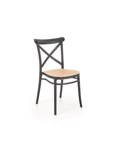 Krzesło skandynawskie K512, polipropylen, rattan syntetyczny, czarne/brązowe, HALMAR Krzesło skandynawskie K512, polipropylen, rattan syntetyczny, czarne/brązowe, HALMAR