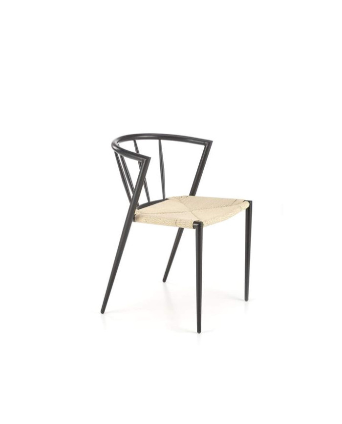 Krzesło K515, metalowe, sznurkowe, czarne/naturalny