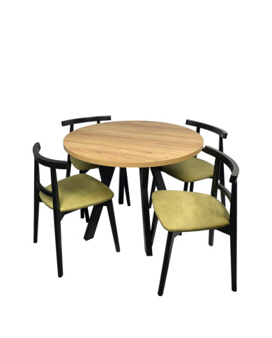 Stół nr 33 Travis, laminat, okrągły, rozkładany, nogi drewniane, 100-140/77/100 cm, FEMIX