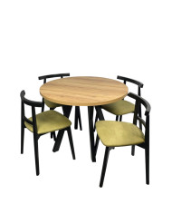 Stół nr 33 Travis, laminat, okrągły, rozkładany, nogi drewniane, 100-140/77/100 cm, FEMIX