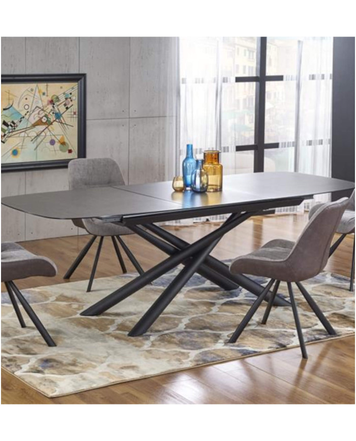 Stół Capello, rozkładany, szklany blat, metalowe nogi, ciemny popiel/ czarny,180-240/95/77 cm