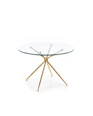 Stół Rondo, noga metalowa, szkło przeźroczyste/ chrom złoty, 110x74 cm
