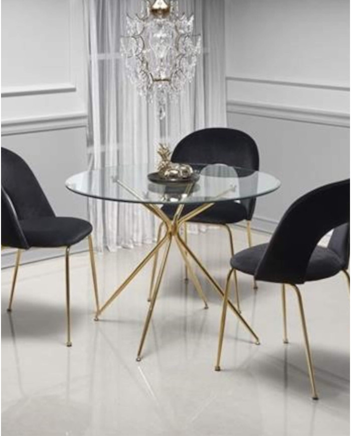 Stół Rondo, noga metalowa, szkło przeźroczyste/ chrom złoty, 110x74 cm