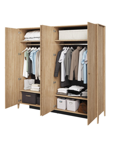 Szafa Cozy CZ-01, czterodrzwiowa z lustrem, półki, drążki wieszakowe, dąb olejowany, LENART Szafa Cozy CZ-01, czterodrzwiowa z lustrem, półki, drążki wieszakowe, dąb olejowany, LENART