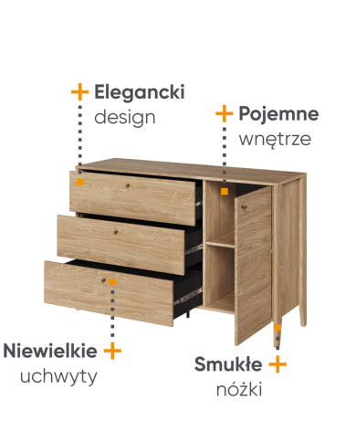 Komoda Cozy CZ-04, drzwi, szuflady, dąb olejowany, LENART Komoda Cozy CZ-04, drzwi, szuflady, dąb olejowany, LENART