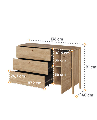 Komoda Cozy CZ-04, drzwi, szuflady, dąb olejowany, LENART Komoda Cozy CZ-04, drzwi, szuflady, dąb olejowany, LENART