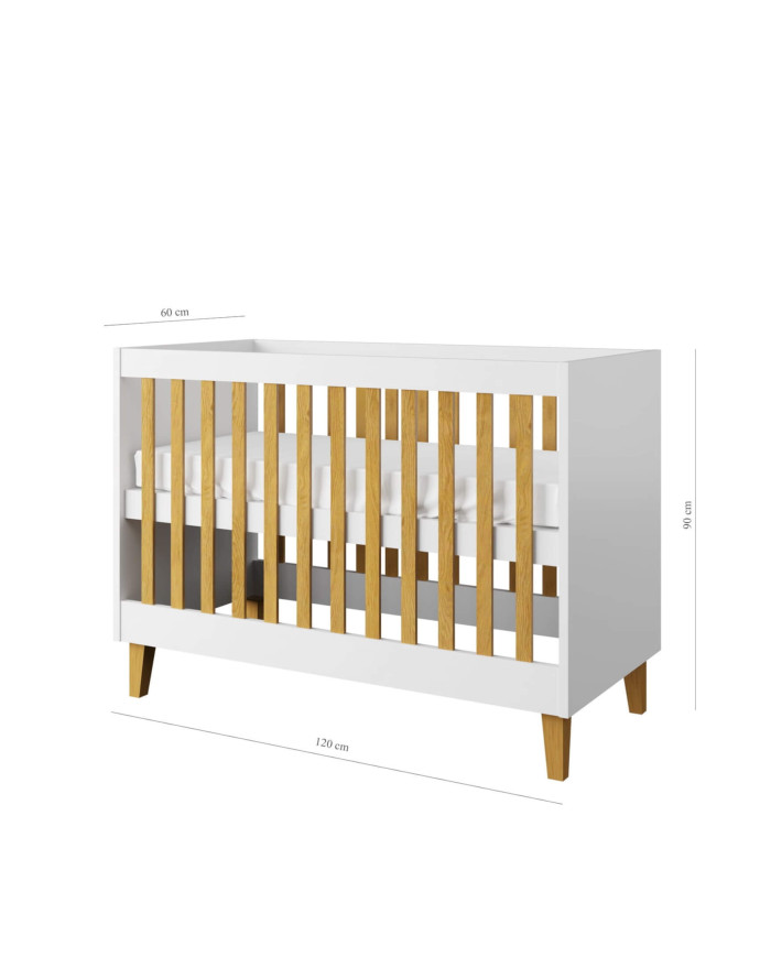 Łóżko niemowlęce Kubi 120x60 białe z dębem, KOCOT KIDS