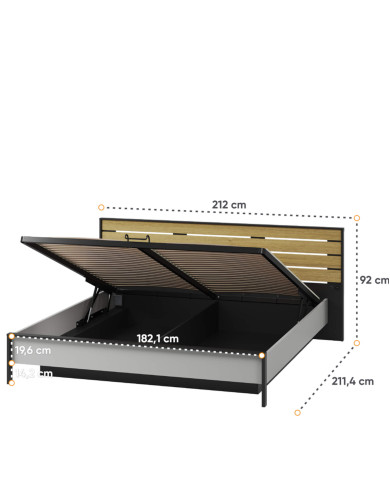 Łóżko Gris GS-02 z oświetleniem, 180x200 cm, stelaż materaca, pojemnik, port USB, szary/ czarny/ dąb natura, LENART Łóżko Gris GS-02 z oświetleniem, 180x200 cm, stelaż materaca, pojemnik, port USB, szary/ czarny/ dąb natura, LENART