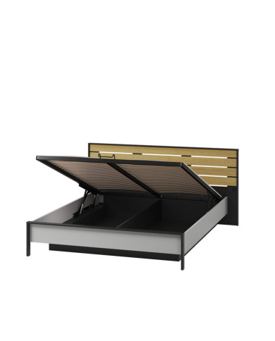 Łóżko Gris GS-02 z oświetleniem, 160x200 cm, stelaż materaca, pojemnik, port USB, szary/ czarny/ dąb natura, LENART Łóżko Gris GS-02 z oświetleniem, 160x200 cm, stelaż materaca, pojemnik, port USB, szary/ czarny/ dąb natura, LENART