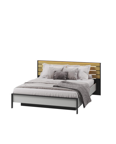 Łóżko Gris GS-02 z oświetleniem, 160x200 cm, stelaż materaca, pojemnik, port USB, szary/ czarny/ dąb natura, LENART Łóżko Gris GS-02 z oświetleniem, 160x200 cm, stelaż materaca, pojemnik, port USB, szary/ czarny/ dąb natura, LENART