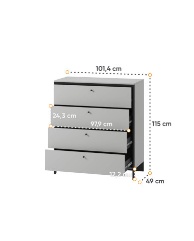 Komoda Gris GS-03 z oświetleniem, szuflady, szary/ czarny, LENART Komoda Gris GS-03 z oświetleniem, szuflady, szary/ czarny, LENART