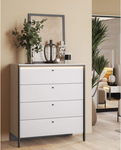 Komoda Gris GS-03 z oświetleniem, szuflady, szary/ czarny, LENART Komoda Gris GS-03 z oświetleniem, szuflady, szary/ czarny, LENART