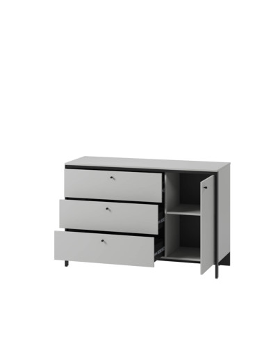 Komoda Gris GS-04 z oświetleniem, drzwi, szuflady, szary/ czarny, LENART