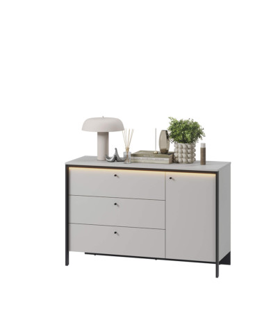 Komoda Gris GS-04 z oświetleniem, drzwi, szuflady, szary/ czarny, LENART Komoda Gris GS-04 z oświetleniem, drzwi, szuflady, szary/ czarny, LENART