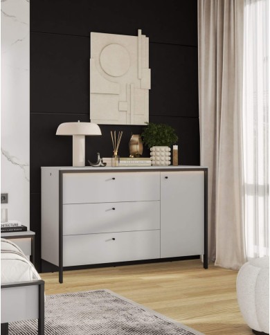 Komoda Gris GS-04 z oświetleniem, drzwi, szuflady, szary/ czarny, LENART Komoda Gris GS-04 z oświetleniem, drzwi, szuflady, szary/ czarny, LENART