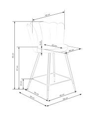 Hoker H106, popielaty, stylizowane przeszywane oparcie, czarno-złote metalowe nogi, HALMAR