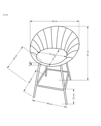 Hoker H112, popielaty, zaoblone przeszywane oparcie, nogi metalowe złote, HALMAR Hoker H112, popielaty, zaoblone przeszywane oparcie, nogi metalowe złote, HALMAR