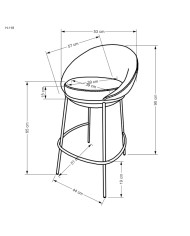 Hoker H118, popielaty, zaoblony, nogi metalowe czarne, HALMAR