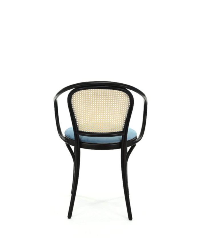 Krzesło z podłokietnikami B-9/4, gięte, wyplatane oparcie, tapicerowane siedzisko, FAMEG