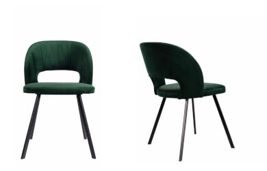 zielone krzesła z wycięciem w oparciu i metalowymi nogami