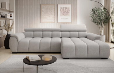 szary naroznik Alvin z regulowanymi zagłówkami i wysuwanym elektrycznie siedziskiem