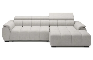 szary naroznik Alvin do salonu z regulowanymi zagłówkami i wysuwanym elektrycznie siedziskiem