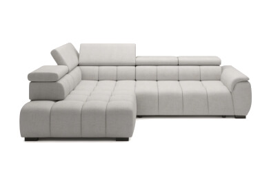 pikowany na siedzisku, szary narożnik z wysuwanym siedziskiem i regulowanymi zagłówkami Alvin