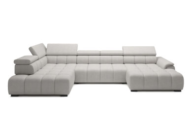 narożnik typ U Alvin, przeszywane siedzisko, pikowania, regulowane zagłówki, szary, naroznik do salon