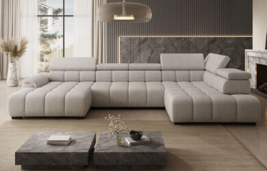 naroznik U Alvin, przeszywane siedzisko, pikowania, regulowane zagłówki, szary, naroznik do salon