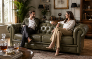 elegancka sofa skórzana do salonu Chesterfield z firmy Wersal