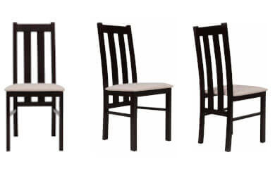 krzesła drewniane z tapicerowanym siedziskiem i szczebelkowym oparciem