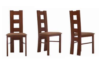 brązowe krzesło z miękkim siedziskiem i drewnianym oparciem z okienkami