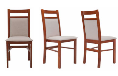 nowoczesne krzesło drewniane o lekkiej konstrukcji z tapicerowanym siedziskiem i oparciem, posiada uchwyt w górnej częsci oparcia