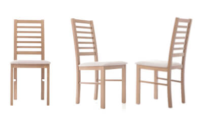 drewniane krzesło ze szczebelkami na oparciu i miękkim siedziskiem